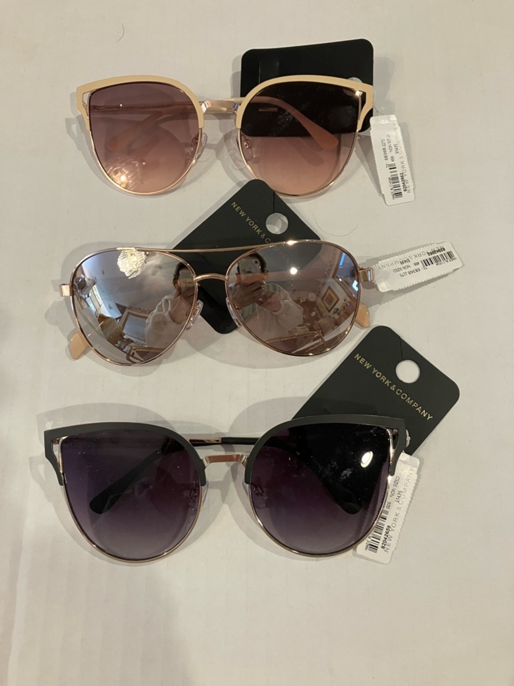 New York & Company Black Frame Sunglasses with Gradient Purple Lenses